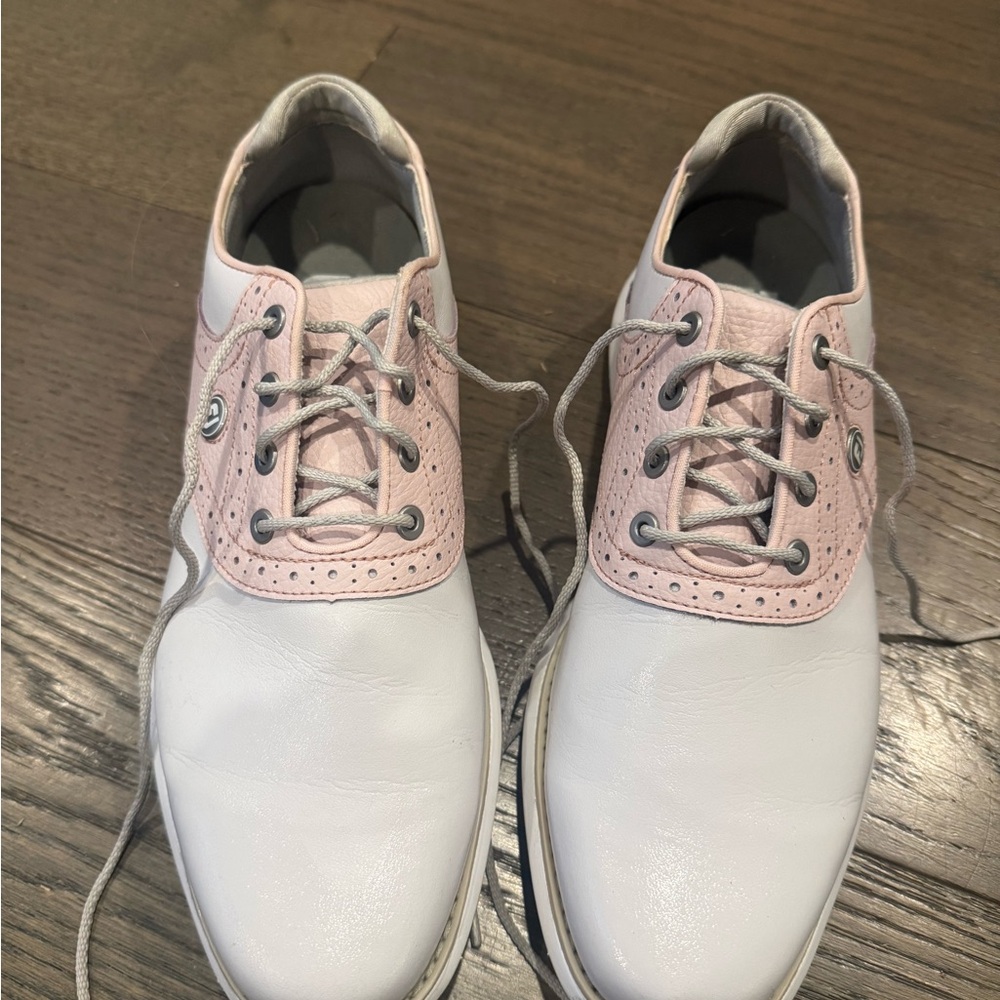FootJoy Women’s Golf Spikes Pink and White Women's Leather Golf Shoes